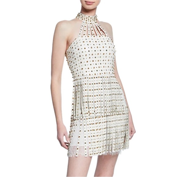 Alice + Olivia Dresses & Skirts - Lamb leather studded Fringe Lace Dresss